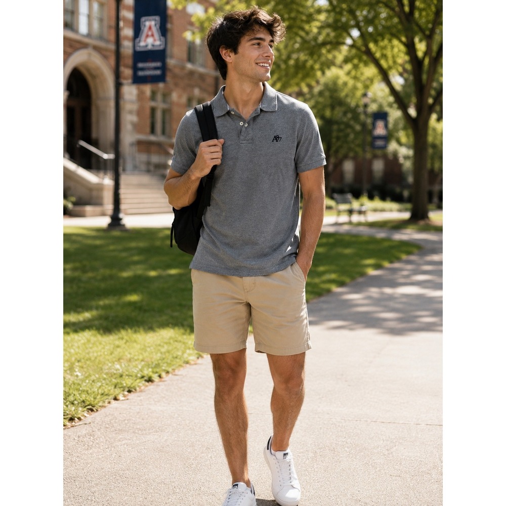 Aeropostale Mens M Heather Grey A87 Logo Pique Cotton Short Sleeve Polo Shirt